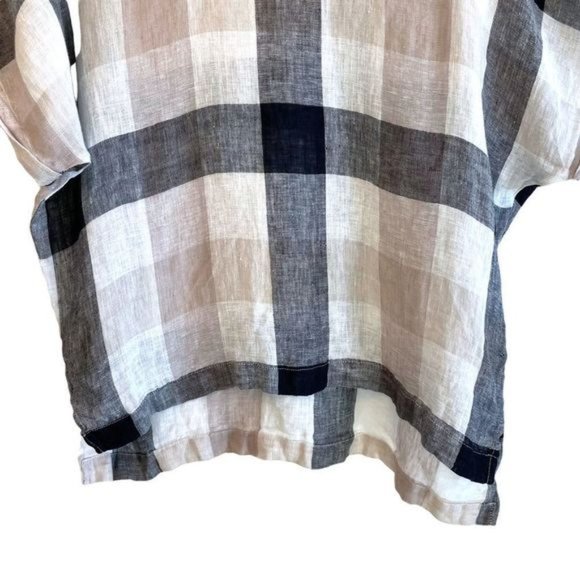 Buffalo Plaid Cuffed Sleeves 100% Linen Top - Picture 5 of 5